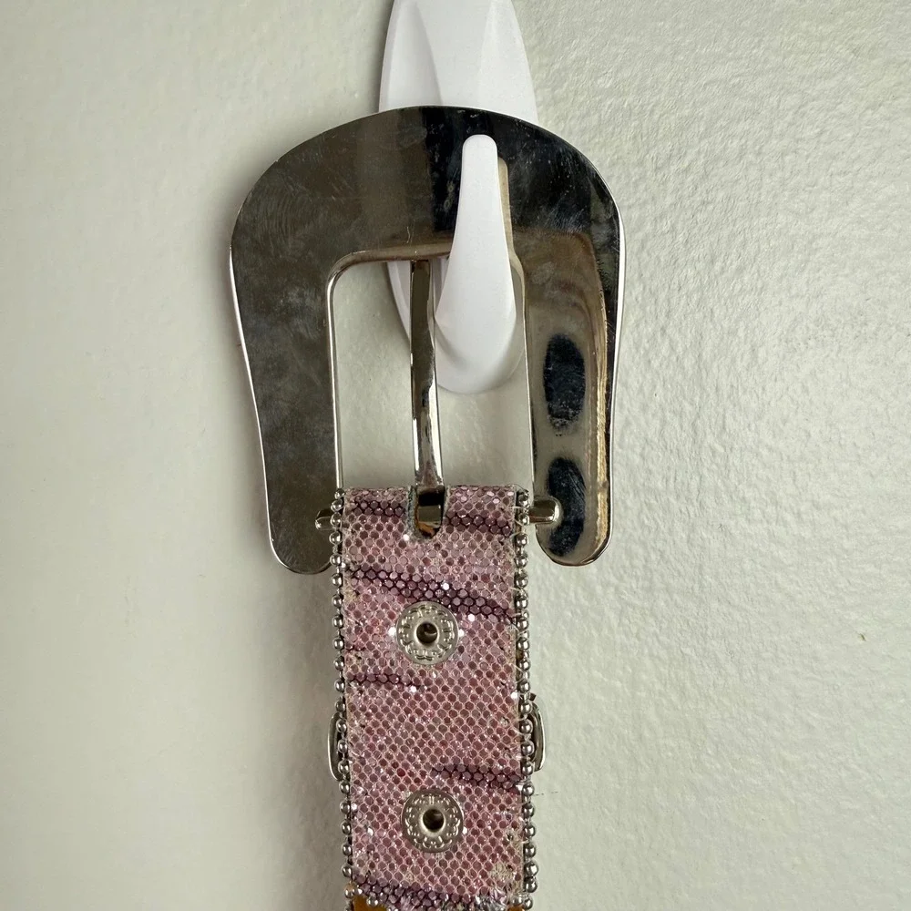 Nocona Kids Pink Rhinestone Western Belt Horseshoe Glitter‎ Bling Cowgirl 24